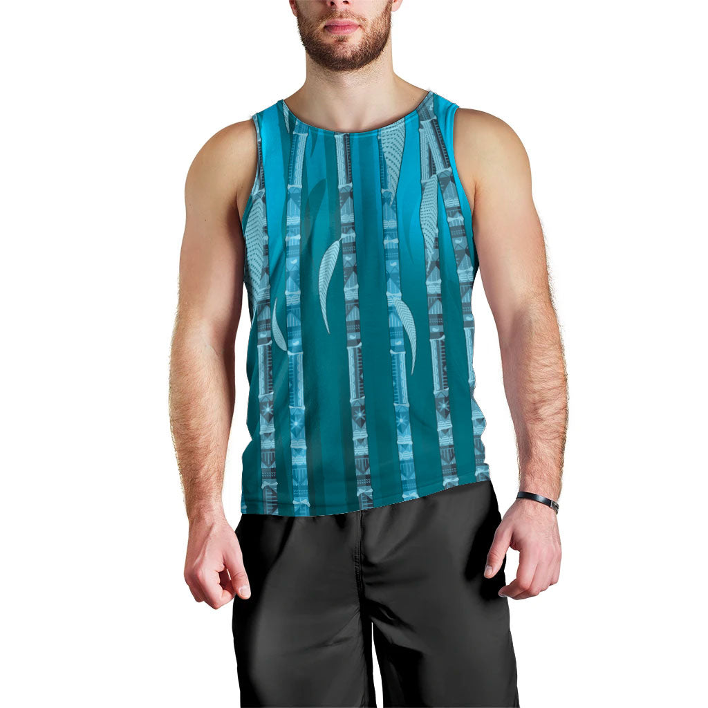 Personalised Fiji Language Week Sugarcane Masi Men Tank Top Blue Tapa Tribal Pattern DT05 - Polynesian Pride