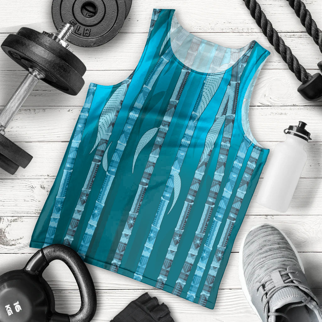 Personalised Fiji Language Week Sugarcane Masi Men Tank Top Blue Tapa Tribal Pattern DT05 - Polynesian Pride