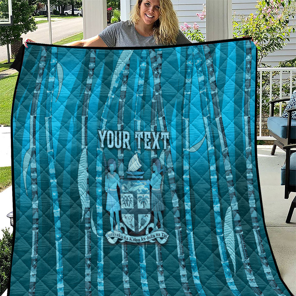 Personalised Fiji Language Week Sugarcane Masi Quilt Blue Tapa Tribal Pattern DT05 Blue - Polynesian Pride