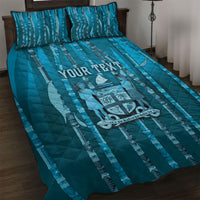 Personalised Fiji Language Week Sugarcane Masi Quilt Bed Set Blue Tapa Tribal Pattern DT05 Blue - Polynesian Pride