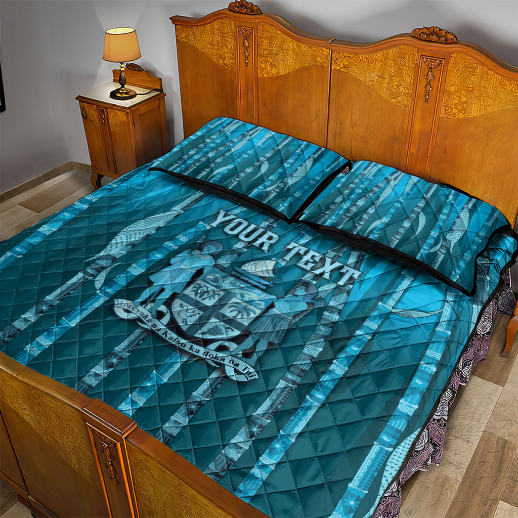 Personalised Fiji Language Week Sugarcane Masi Quilt Bed Set Blue Tapa Tribal Pattern DT05 - Polynesian Pride