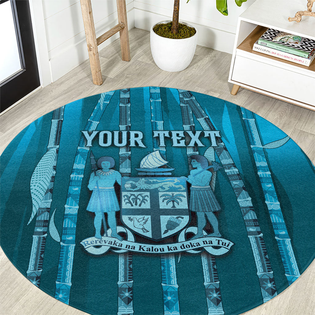 Personalised Fiji Language Week Sugarcane Masi Round Carpet Blue Tapa Tribal Pattern DT05 Blue - Polynesian Pride