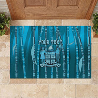 Personalised Fiji Language Week Sugarcane Masi Rubber Doormat Blue Tapa Tribal Pattern DT05 Blue - Polynesian Pride