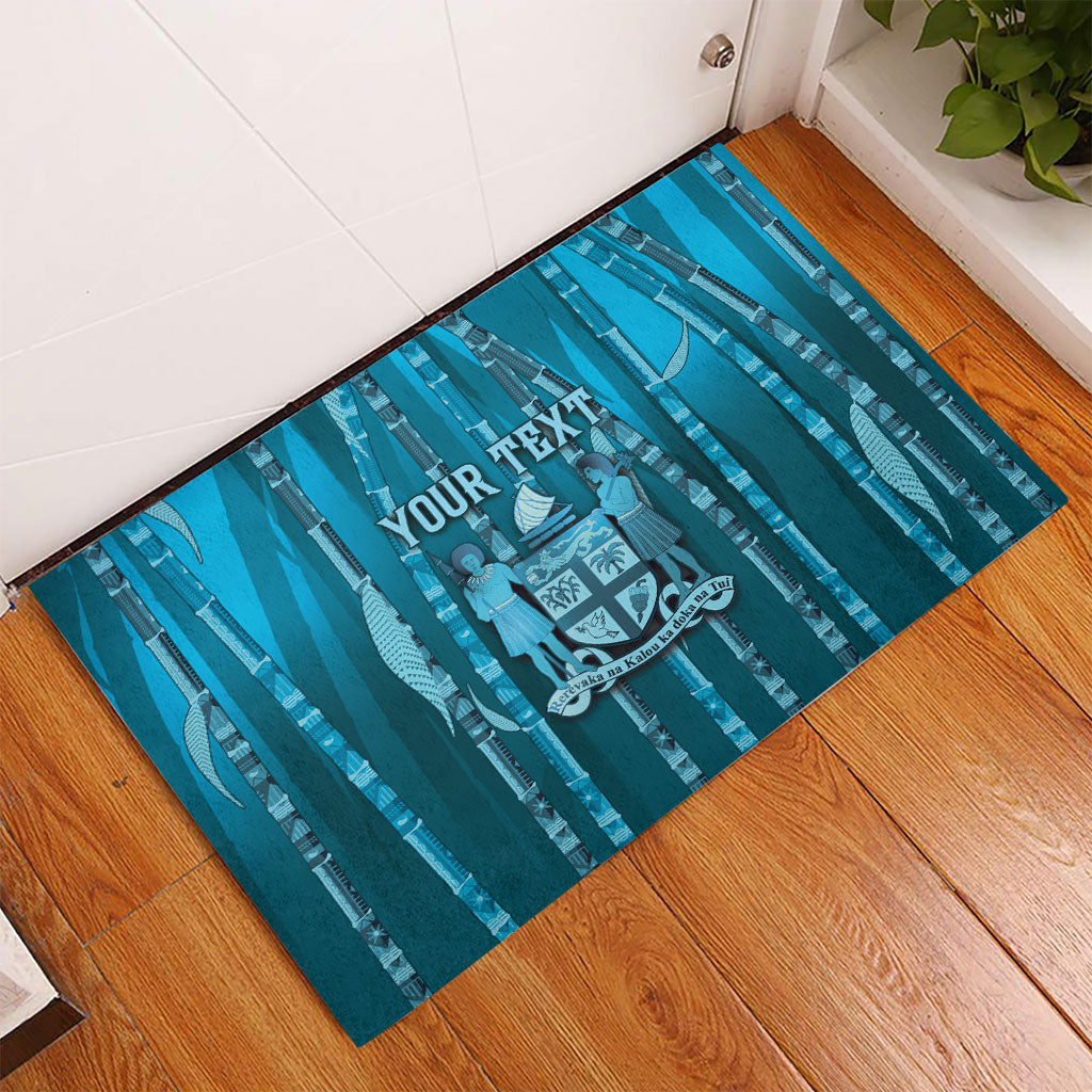 Personalised Fiji Language Week Sugarcane Masi Rubber Doormat Blue Tapa Tribal Pattern DT05 - Polynesian Pride