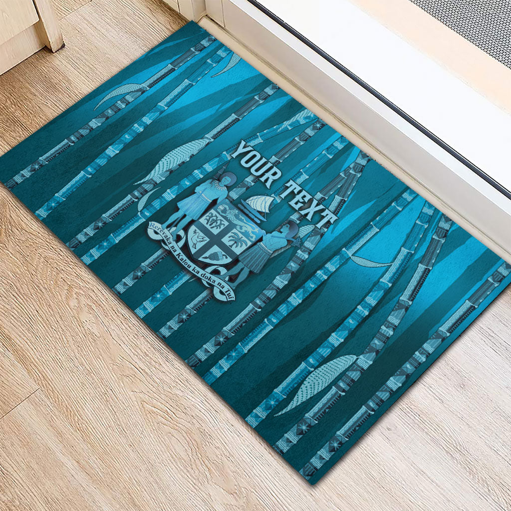 Personalised Fiji Language Week Sugarcane Masi Rubber Doormat Blue Tapa Tribal Pattern DT05 - Polynesian Pride