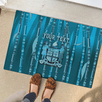 Personalised Fiji Language Week Sugarcane Masi Rubber Doormat Blue Tapa Tribal Pattern DT05 - Polynesian Pride