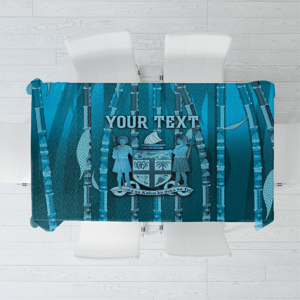 Personalised Fiji Language Week Sugarcane Masi Tablecloth Blue Tapa Tribal Pattern DT05 Blue - Polynesian Pride
