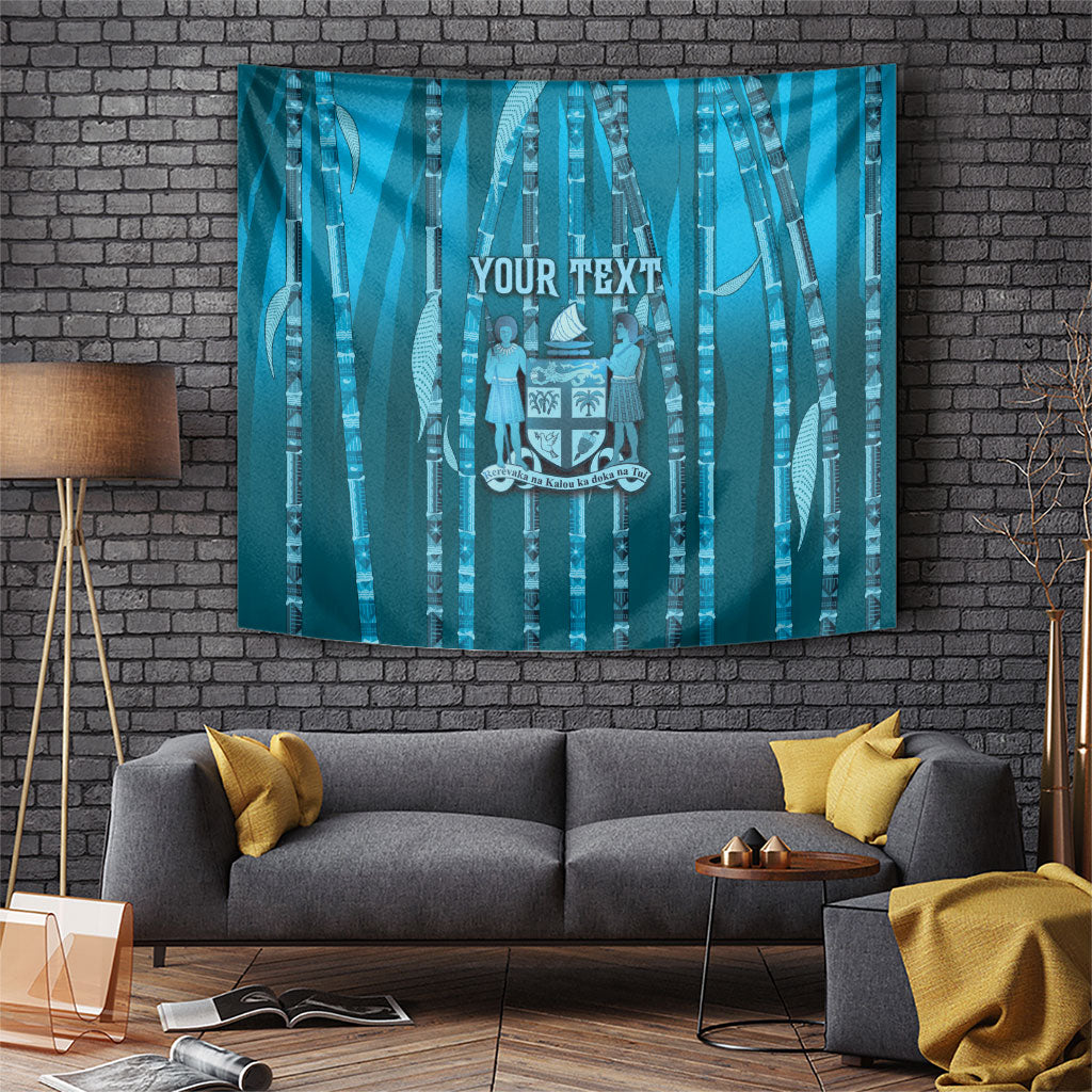 Personalised Fiji Language Week Sugarcane Masi Tapestry Blue Tapa Tribal Pattern DT05 Blue - Polynesian Pride