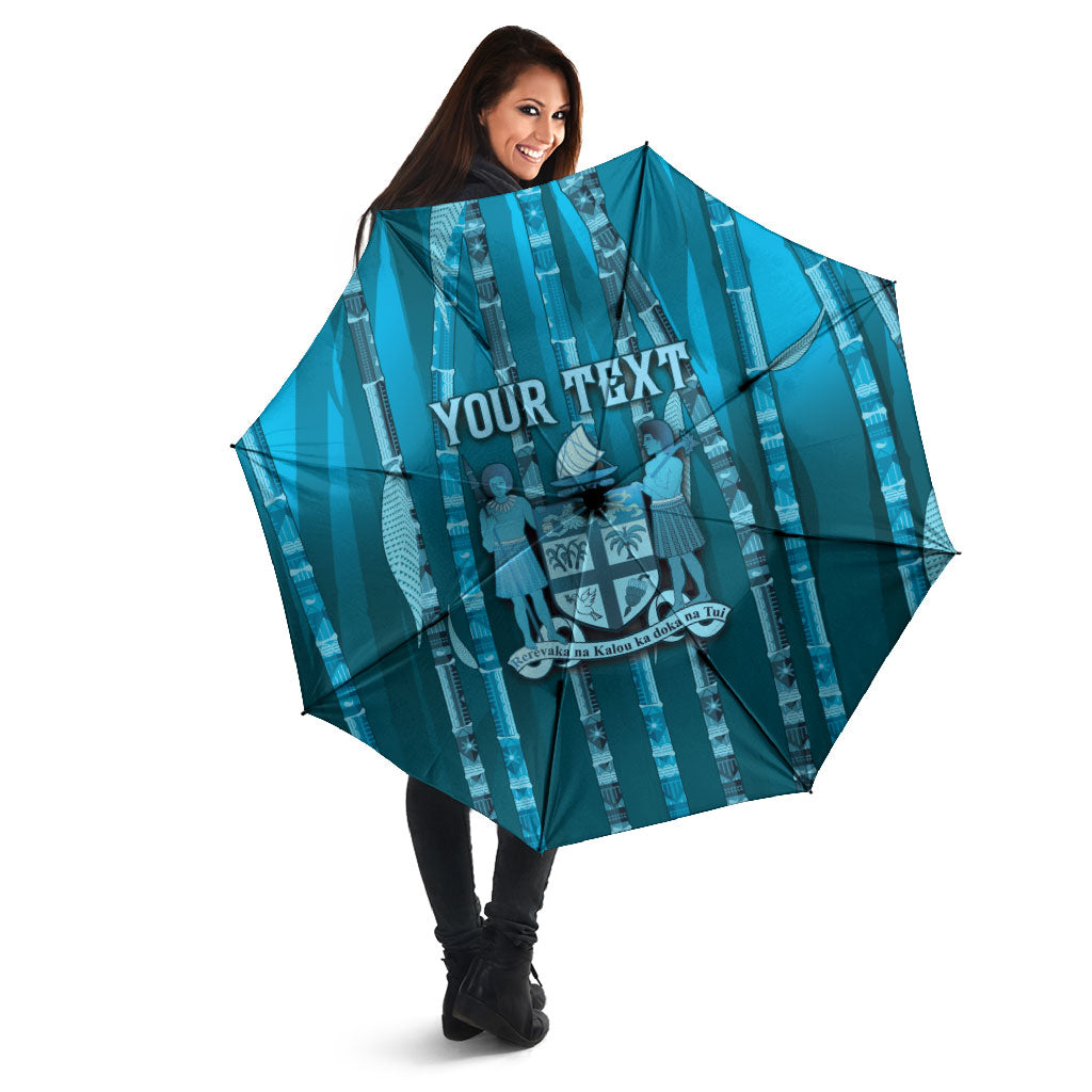 Personalised Fiji Language Week Sugarcane Masi Umbrella Blue Tapa Tribal Pattern DT05 - Polynesian Pride