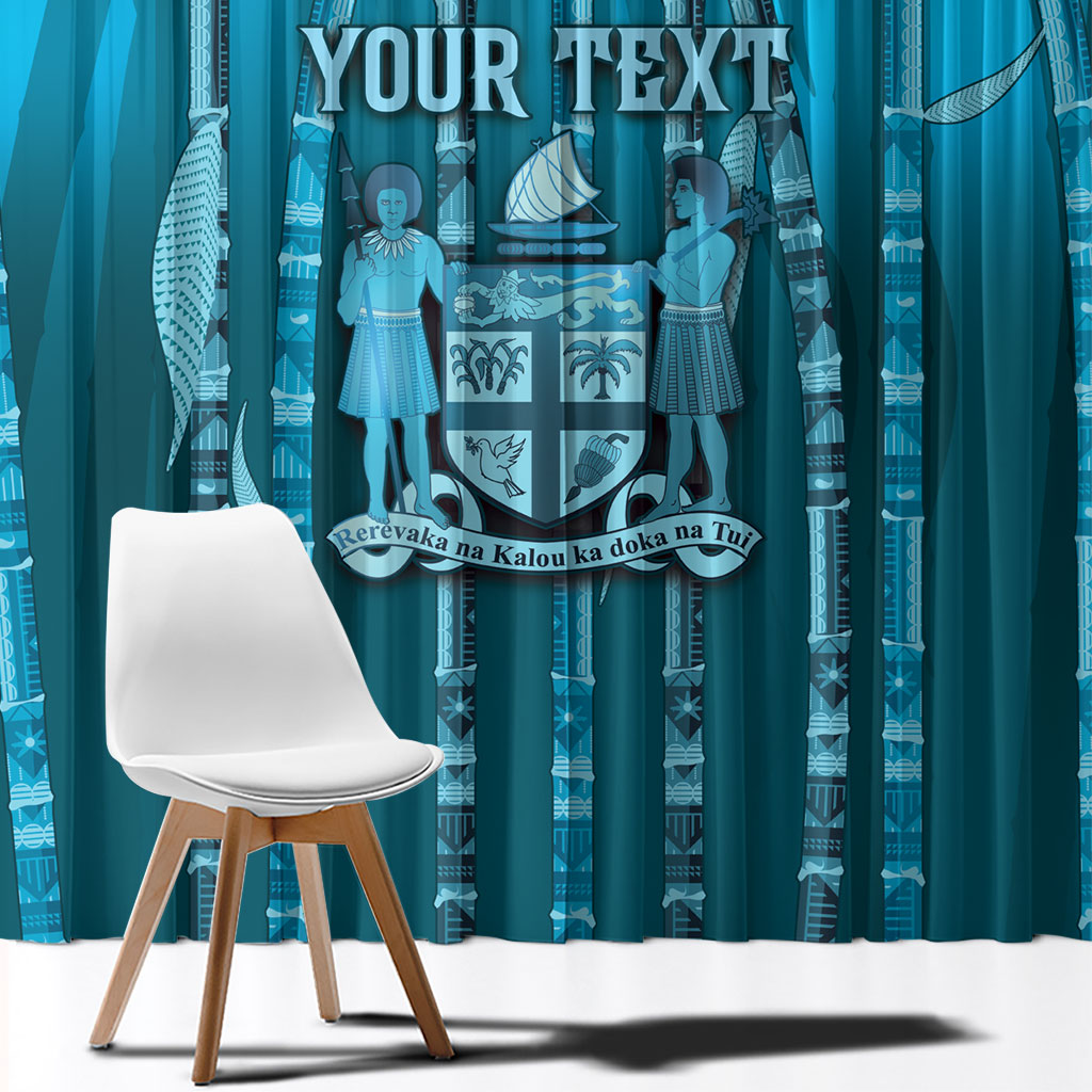 Personalised Fiji Language Week Sugarcane Masi Window Curtain Blue Tapa Tribal Pattern DT05 - Polynesian Pride
