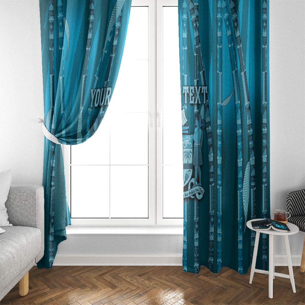 Personalised Fiji Language Week Sugarcane Masi Window Curtain Blue Tapa Tribal Pattern DT05 - Polynesian Pride