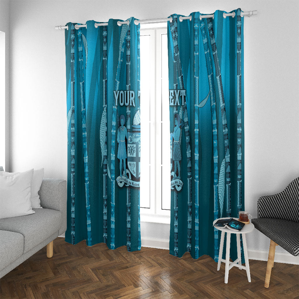 Personalised Fiji Language Week Sugarcane Masi Window Curtain Blue Tapa Tribal Pattern DT05 With Grommets Blue - Polynesian Pride