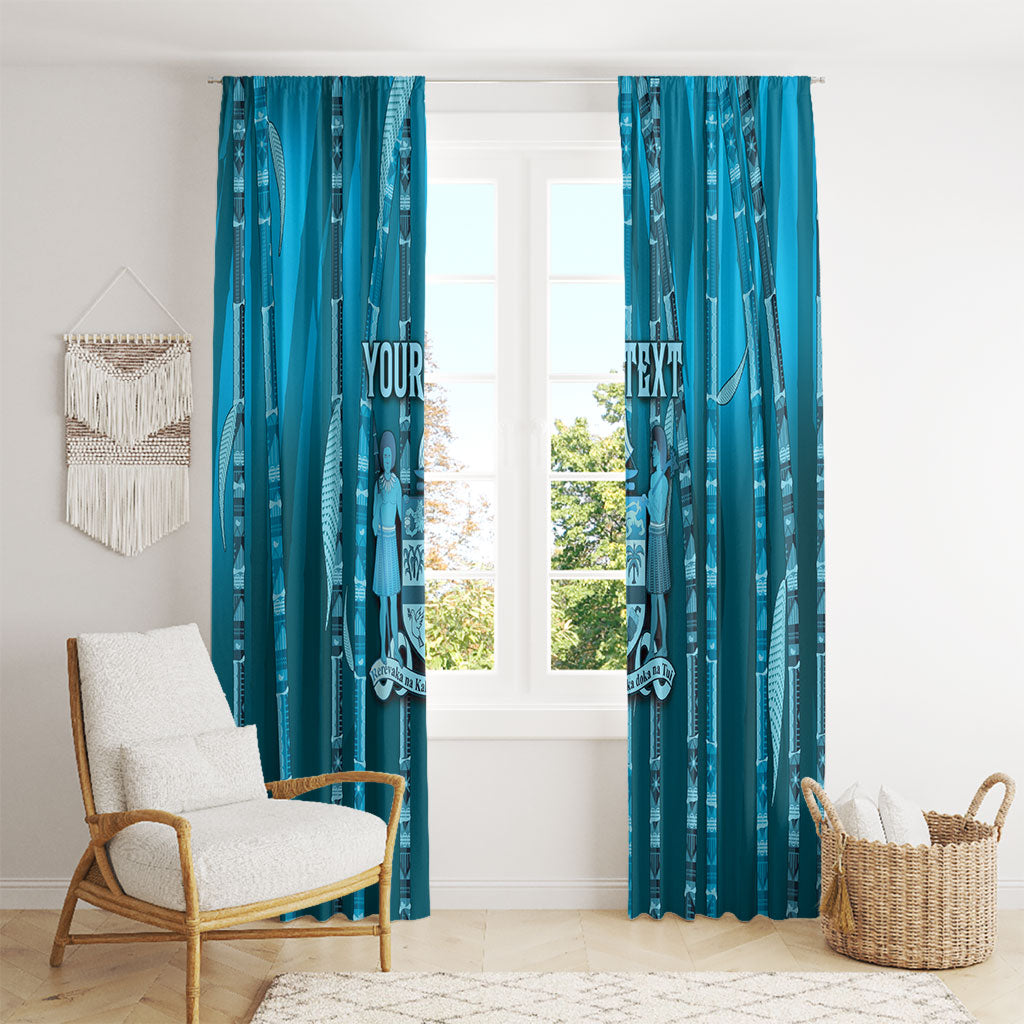 Personalised Fiji Language Week Sugarcane Masi Window Curtain Blue Tapa Tribal Pattern DT05 - Polynesian Pride