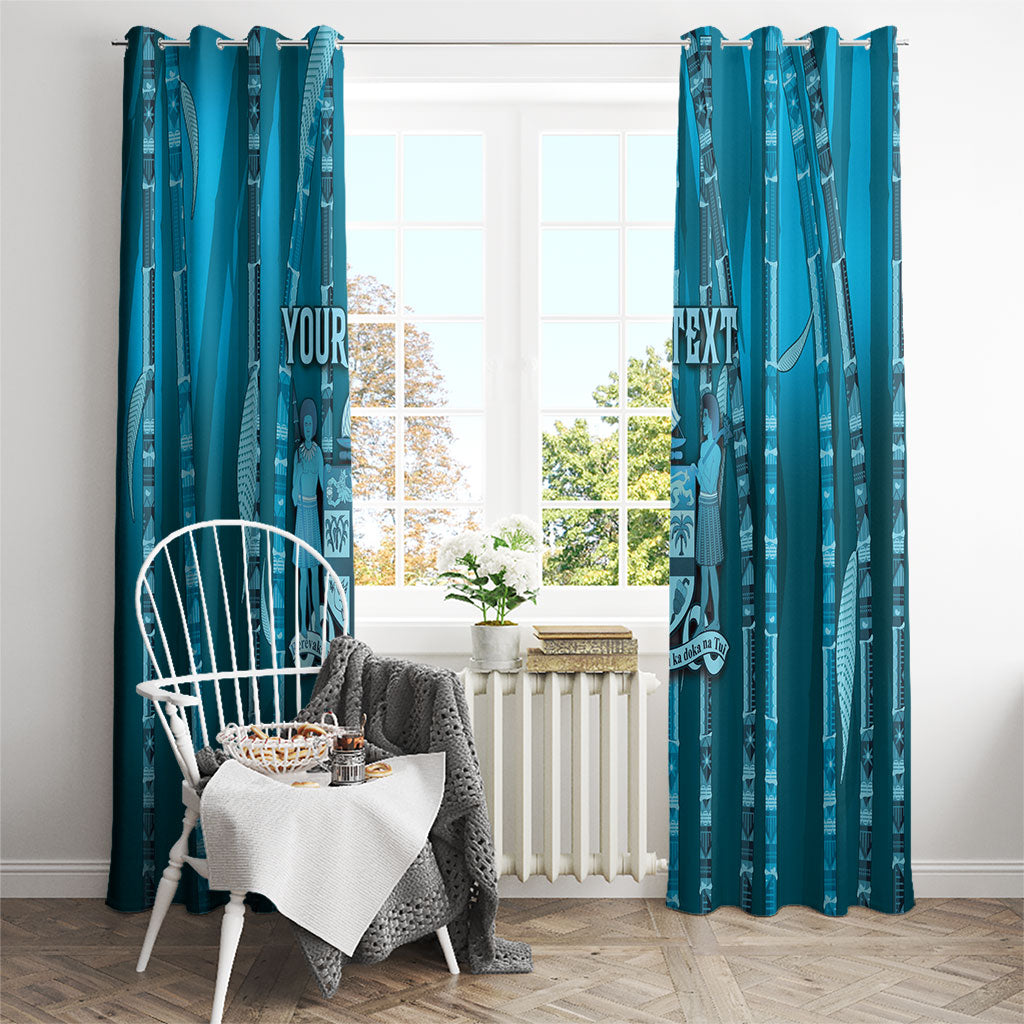 Personalised Fiji Language Week Sugarcane Masi Window Curtain Blue Tapa Tribal Pattern DT05 - Polynesian Pride