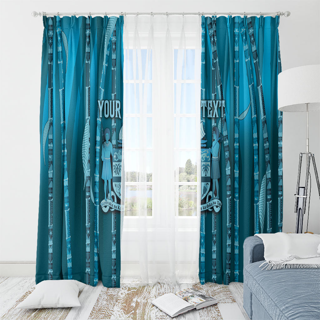 Personalised Fiji Language Week Sugarcane Masi Window Curtain Blue Tapa Tribal Pattern DT05 - Polynesian Pride