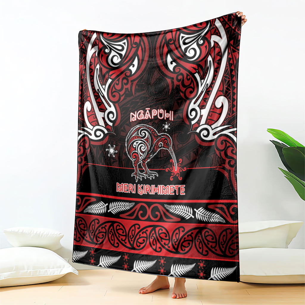 Ngapuhi Aotearoa Meri Kirihimete Blanket Maori Kiwi Bird Silver Fern Koru Pattern DT05 - Polynesian Pride