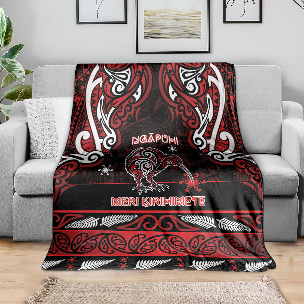 Ngapuhi Aotearoa Meri Kirihimete Blanket Maori Kiwi Bird Silver Fern Koru Pattern DT05 - Polynesian Pride
