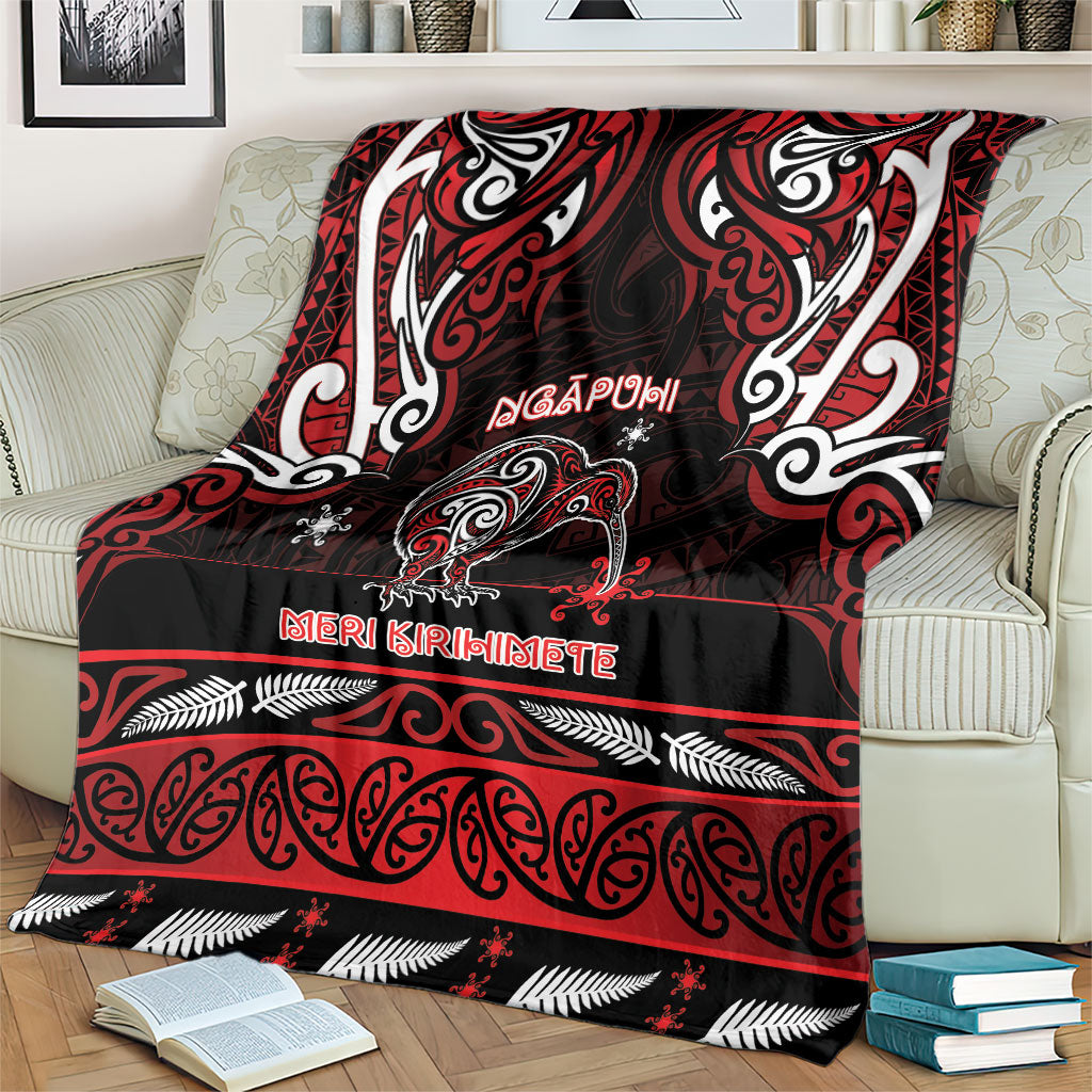 Ngapuhi Aotearoa Meri Kirihimete Blanket Maori Kiwi Bird Silver Fern Koru Pattern DT05 - Polynesian Pride