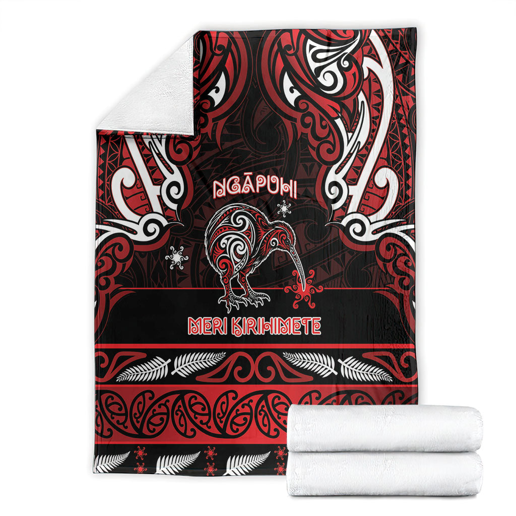 Ngapuhi Aotearoa Meri Kirihimete Blanket Maori Kiwi Bird Silver Fern Koru Pattern DT05 - Polynesian Pride