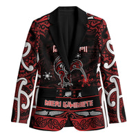 Personalised Ngapuhi Aotearoa Meri Kirihimete Blazer Maori Kiwi Bird Silver Fern Koru Pattern DT05 Unisex Red - Polynesian Pride