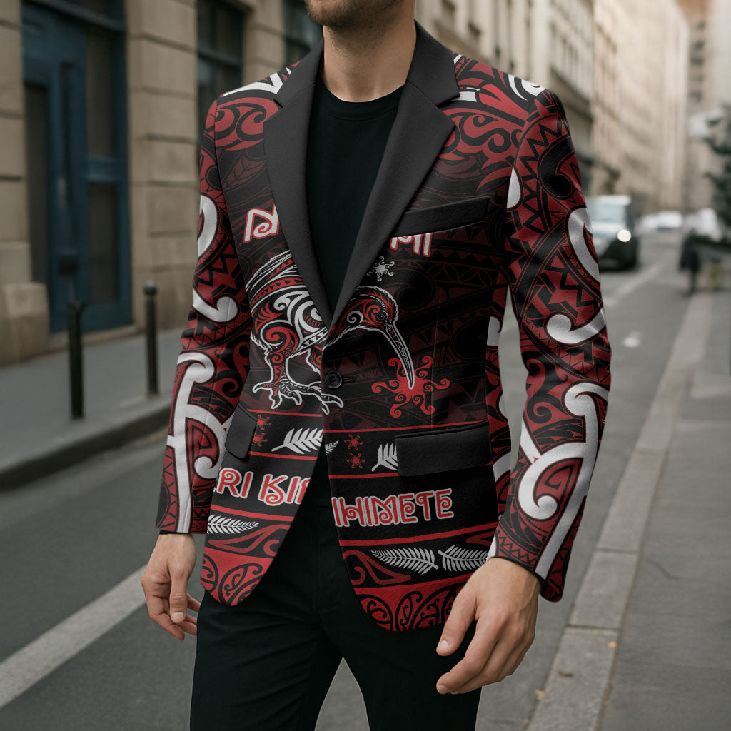 Personalised Ngapuhi Aotearoa Meri Kirihimete Blazer Maori Kiwi Bird Silver Fern Koru Pattern DT05 - Polynesian Pride
