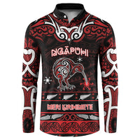 Personalised Ngapuhi Aotearoa Meri Kirihimete Button Sweatshirt Maori Kiwi Bird Silver Fern Koru Pattern DT05 Red - Polynesian Pride