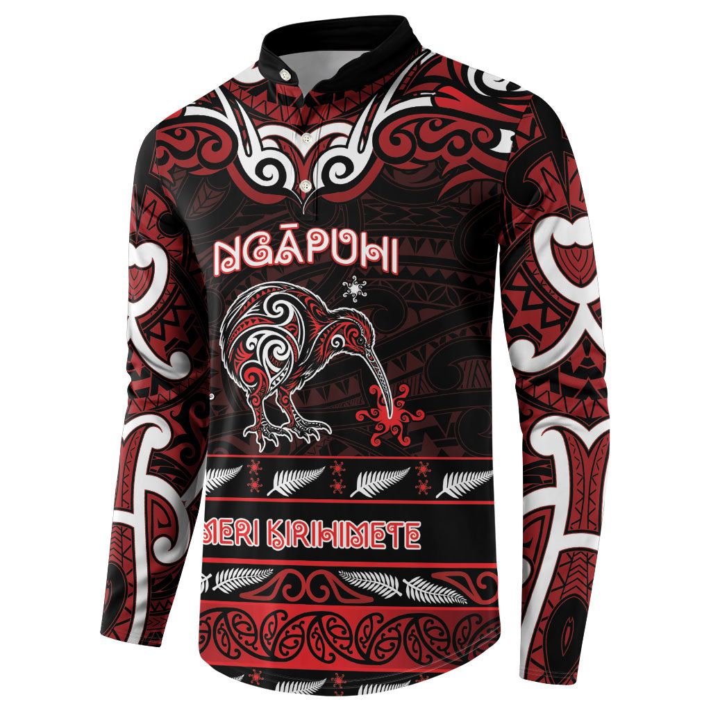 Personalised Ngapuhi Aotearoa Meri Kirihimete Button Sweatshirt Maori Kiwi Bird Silver Fern Koru Pattern DT05 - Polynesian Pride