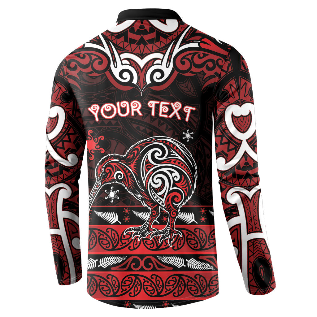 Personalised Ngapuhi Aotearoa Meri Kirihimete Button Sweatshirt Maori Kiwi Bird Silver Fern Koru Pattern DT05 - Polynesian Pride