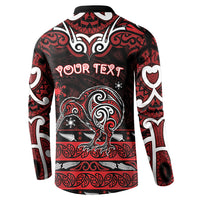 Personalised Ngapuhi Aotearoa Meri Kirihimete Button Sweatshirt Maori Kiwi Bird Silver Fern Koru Pattern DT05 - Polynesian Pride