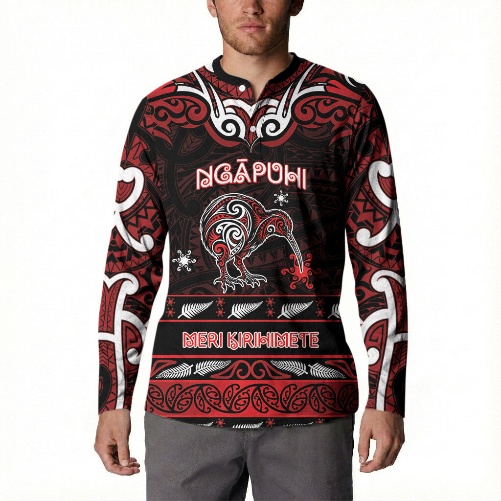 Personalised Ngapuhi Aotearoa Meri Kirihimete Button Sweatshirt Maori Kiwi Bird Silver Fern Koru Pattern DT05 - Polynesian Pride
