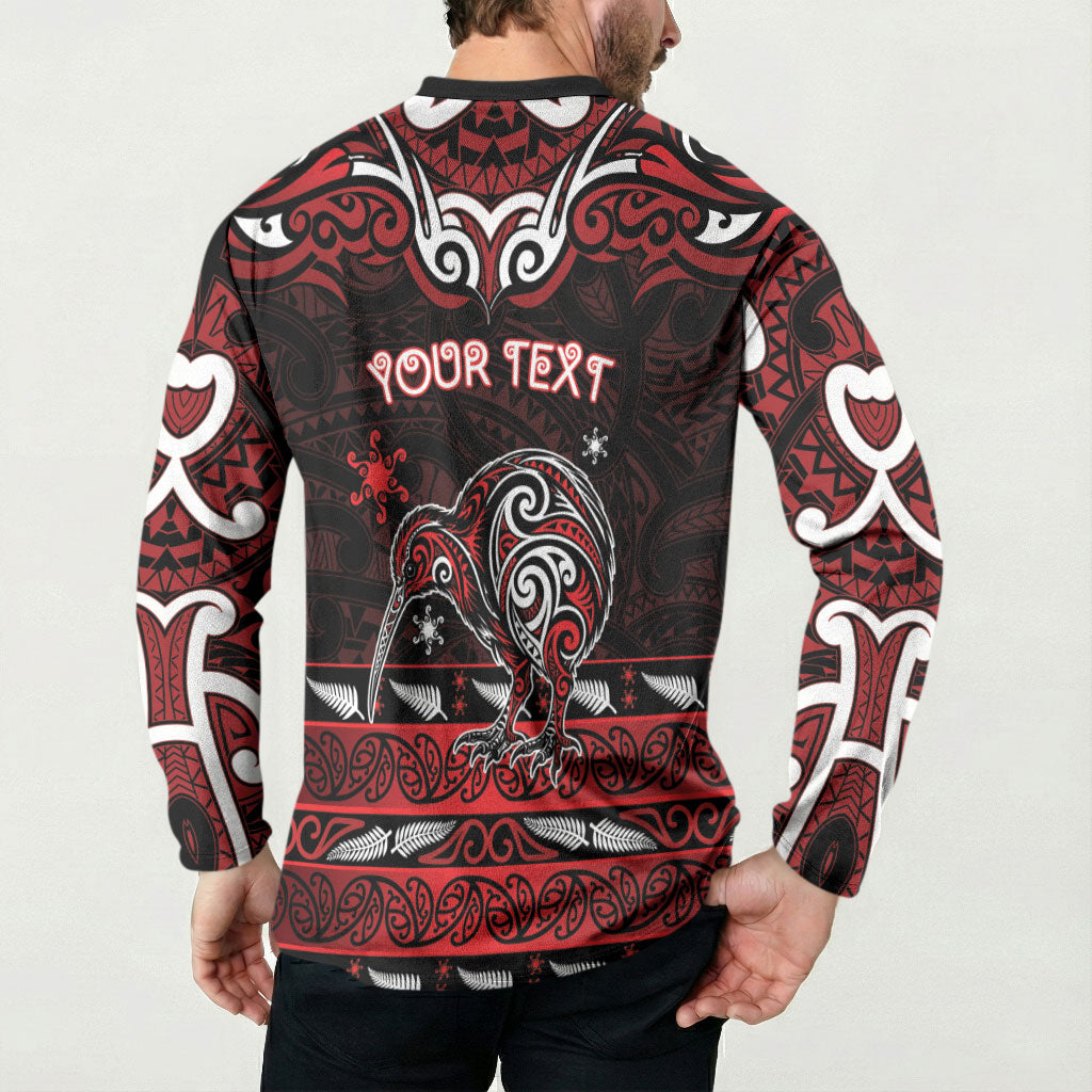 Personalised Ngapuhi Aotearoa Meri Kirihimete Button Sweatshirt Maori Kiwi Bird Silver Fern Koru Pattern DT05 - Polynesian Pride