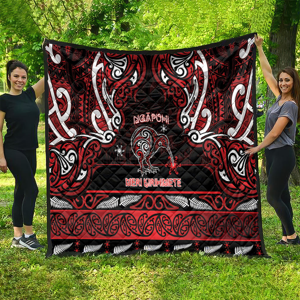 Ngapuhi Aotearoa Meri Kirihimete Quilt Maori Kiwi Bird Silver Fern Koru Pattern DT05 - Polynesian Pride