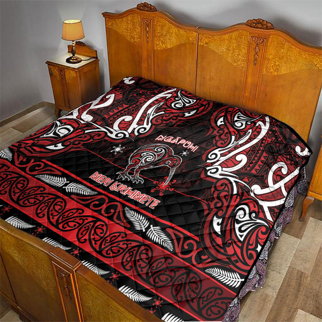 Ngapuhi Aotearoa Meri Kirihimete Quilt Maori Kiwi Bird Silver Fern Koru Pattern DT05 - Polynesian Pride