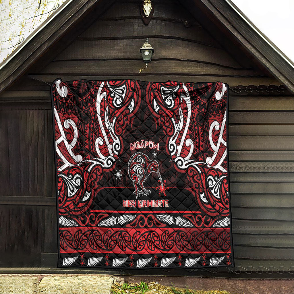 Ngapuhi Aotearoa Meri Kirihimete Quilt Maori Kiwi Bird Silver Fern Koru Pattern DT05 - Polynesian Pride