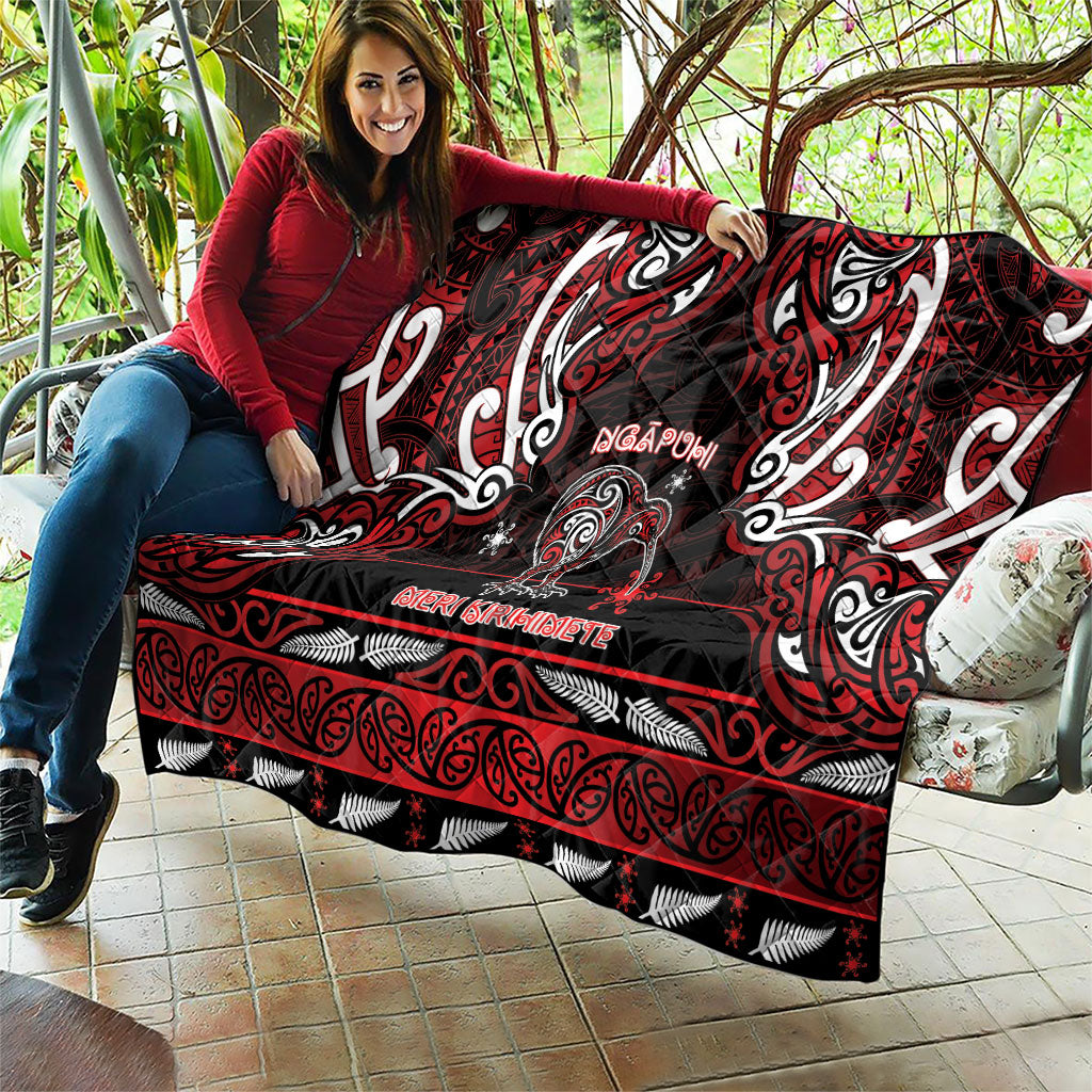 Ngapuhi Aotearoa Meri Kirihimete Quilt Maori Kiwi Bird Silver Fern Koru Pattern DT05 - Polynesian Pride