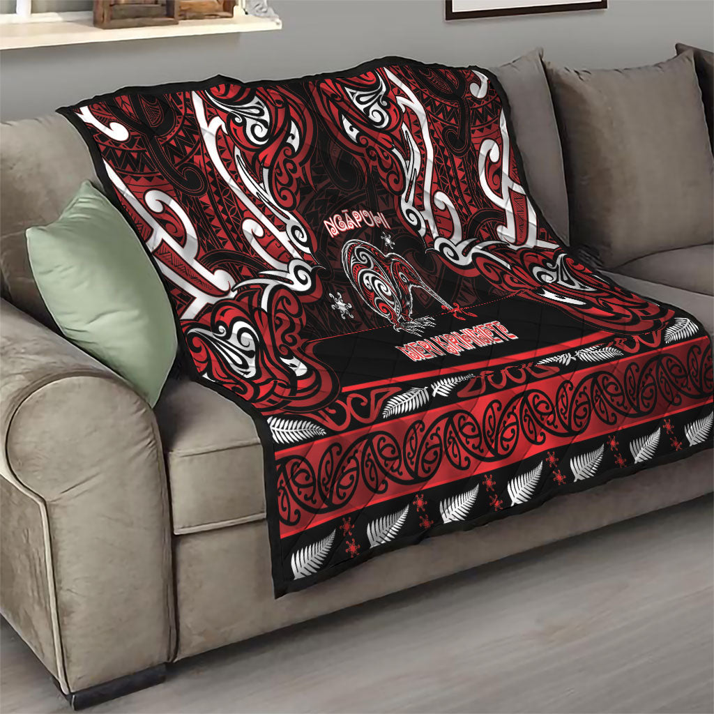 Ngapuhi Aotearoa Meri Kirihimete Quilt Maori Kiwi Bird Silver Fern Koru Pattern DT05 - Polynesian Pride