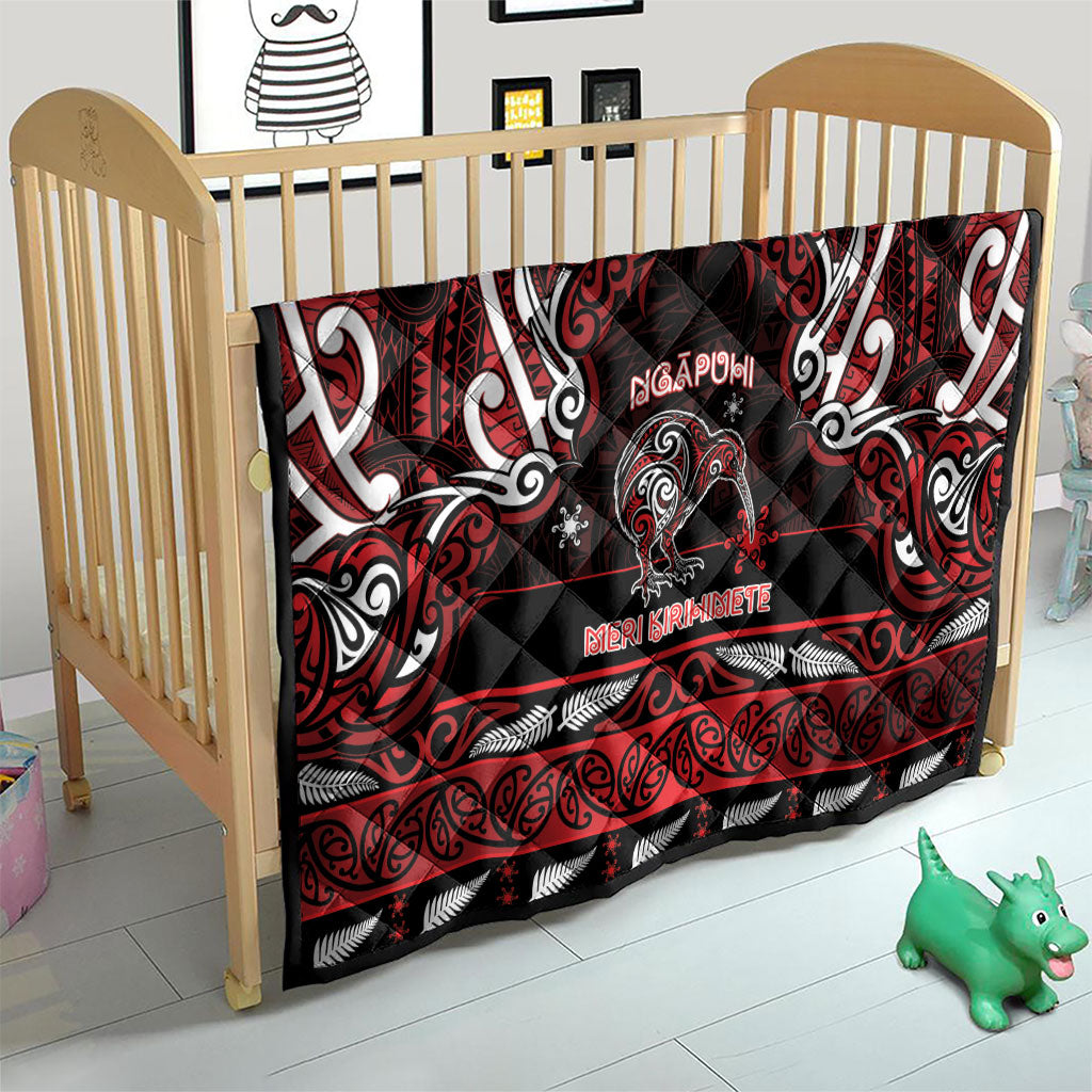 Ngapuhi Aotearoa Meri Kirihimete Quilt Maori Kiwi Bird Silver Fern Koru Pattern DT05 - Polynesian Pride