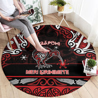 Ngapuhi Aotearoa Meri Kirihimete Round Carpet Maori Kiwi Bird Silver Fern Koru Pattern DT05 - Polynesian Pride