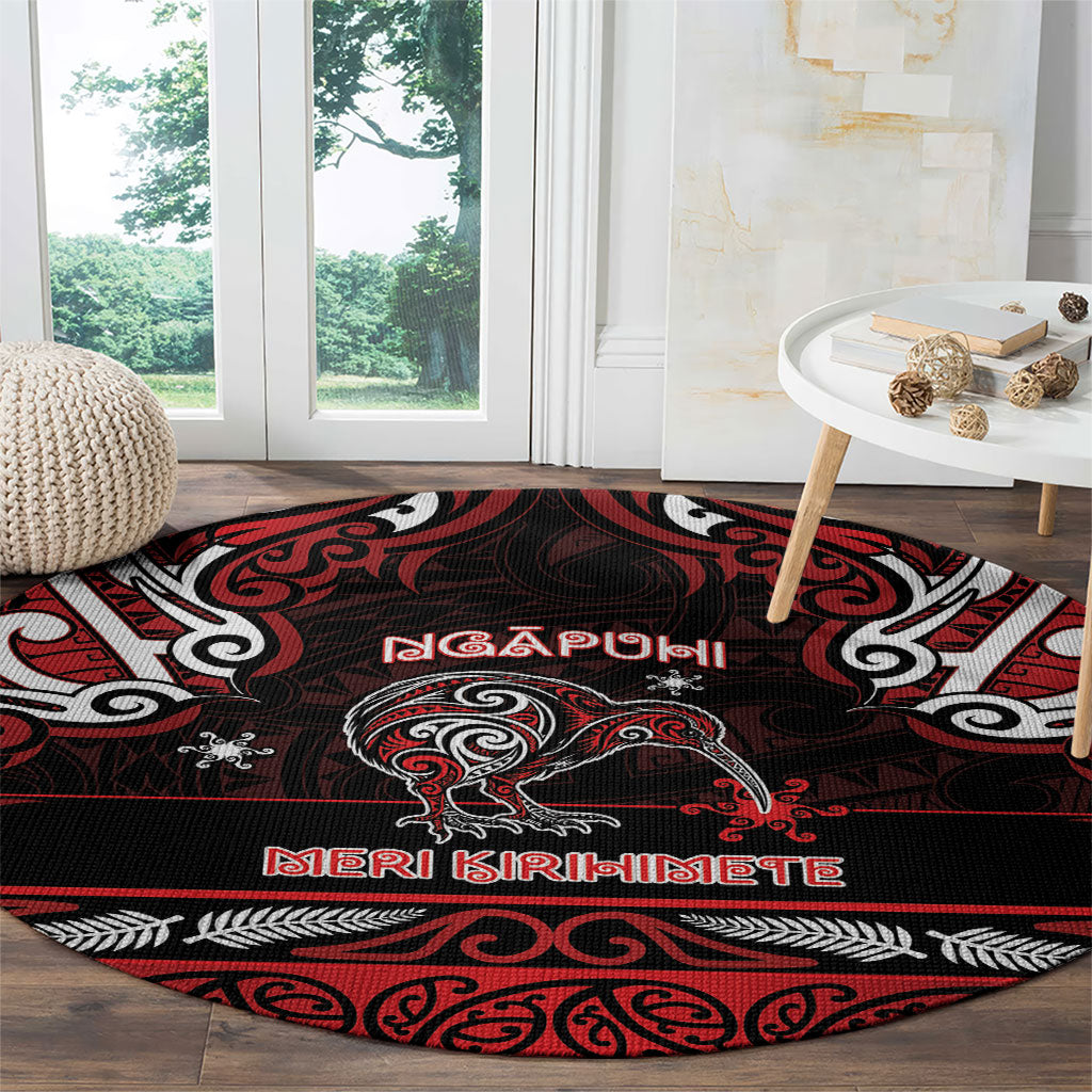 Ngapuhi Aotearoa Meri Kirihimete Round Carpet Maori Kiwi Bird Silver Fern Koru Pattern DT05 - Polynesian Pride