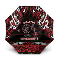 Ngapuhi Aotearoa Meri Kirihimete Umbrella Maori Kiwi Bird Silver Fern Koru Pattern DT05 One Size Folded 11.42 inch Opened Diameter 37.4 inch Red - Polynesian Pride