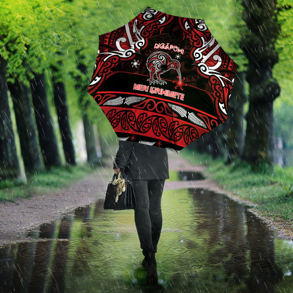 Ngapuhi Aotearoa Meri Kirihimete Umbrella Maori Kiwi Bird Silver Fern Koru Pattern DT05 - Polynesian Pride