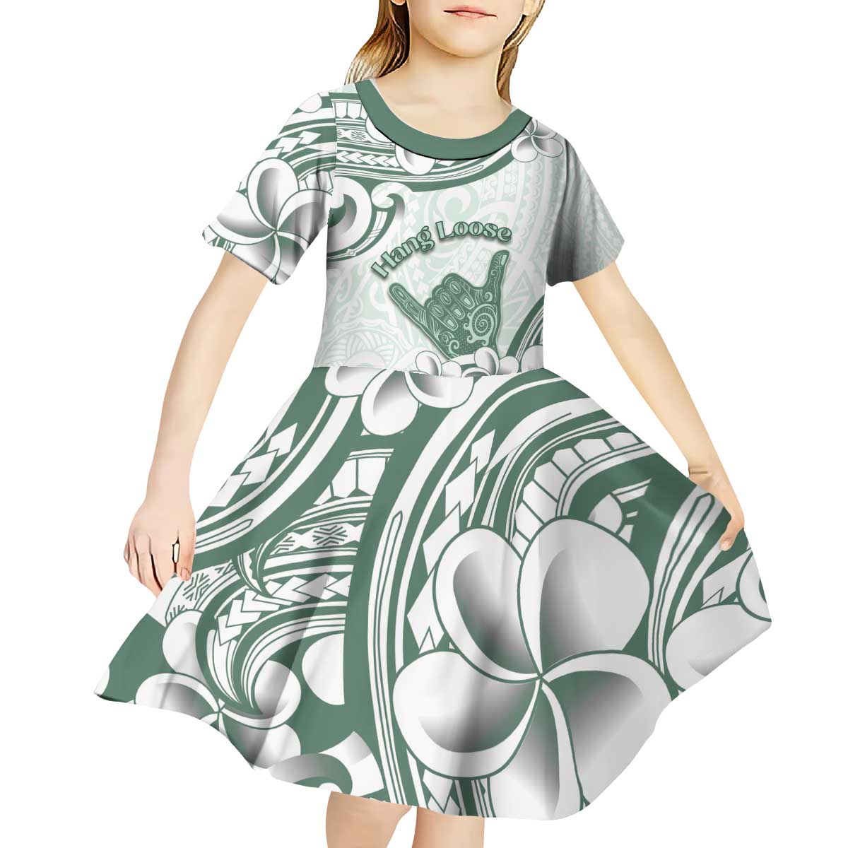Aloha Hawaii Shaka Kid Short Sleeve Dress Hang Loose Mint Version DT05 - Polynesian Pride