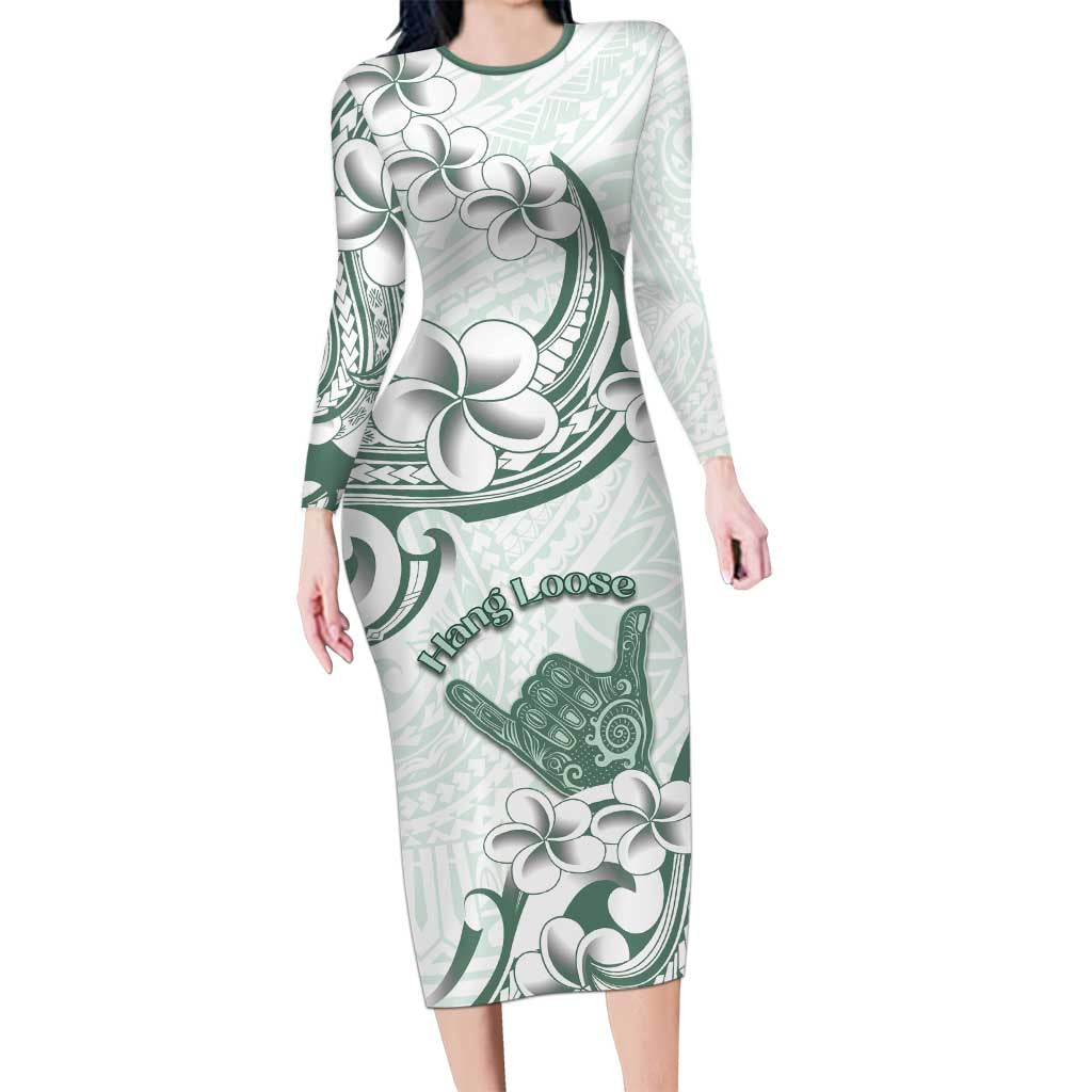 Aloha Hawaii Shaka Long Sleeve Bodycon Dress Hang Loose Mint Version DT05 Long Dress Mint - Polynesian Pride