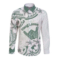 Aloha Hawaii Shaka Long Sleeve Button Shirt Hang Loose Mint Version DT05 Unisex Mint - Polynesian Pride