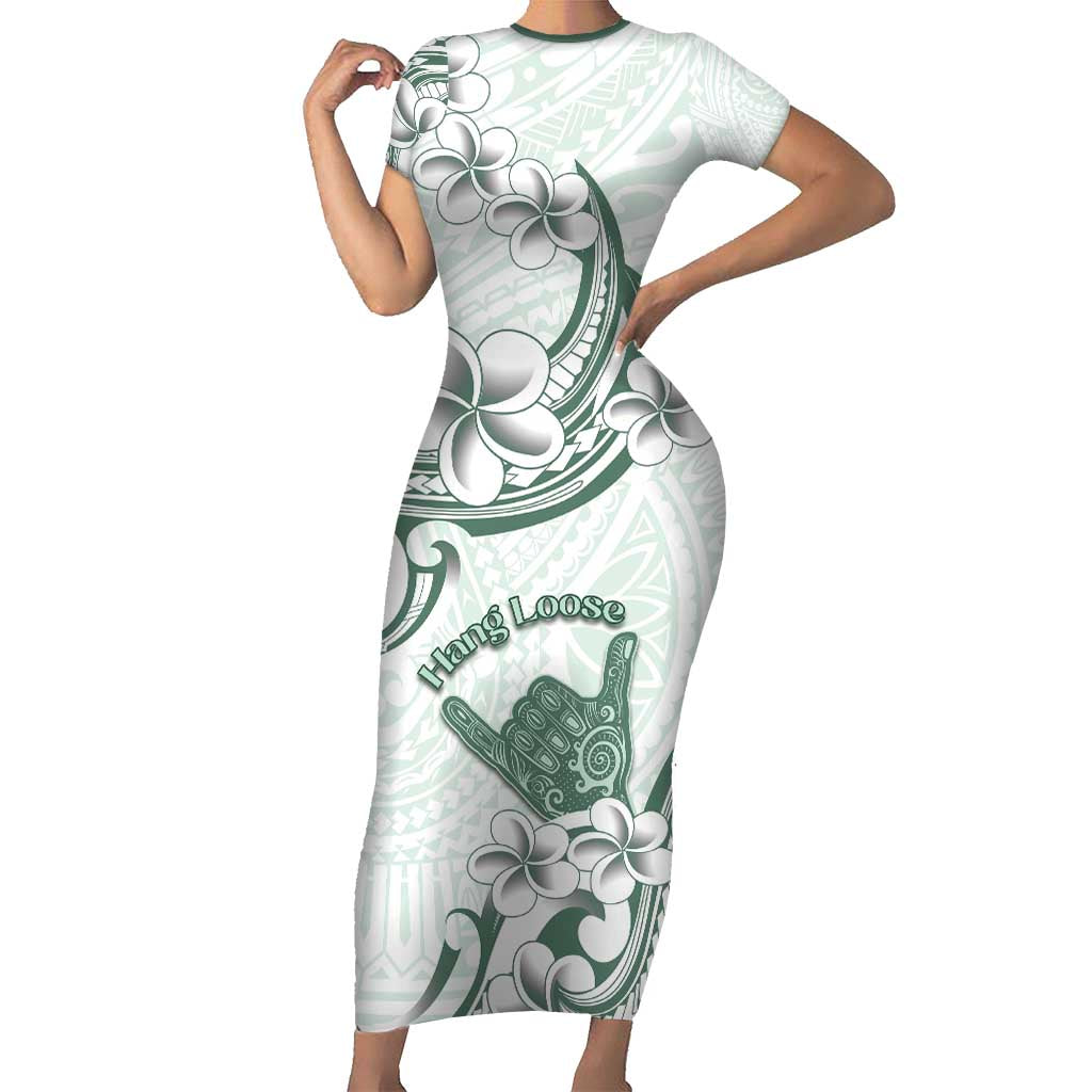 Aloha Hawaii Shaka Short Sleeve Bodycon Dress Hang Loose Mint Version DT05 Long Dress Mint - Polynesian Pride