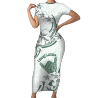 Aloha Hawaii Shaka Short Sleeve Bodycon Dress Hang Loose Mint Version DT05 Long Dress Mint - Polynesian Pride