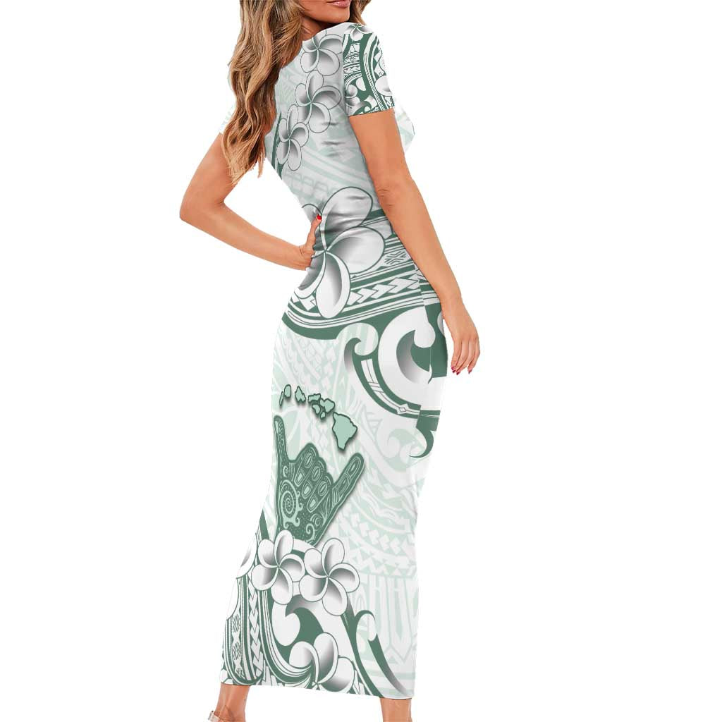 Aloha Hawaii Shaka Short Sleeve Bodycon Dress Hang Loose Mint Version DT05 - Polynesian Pride