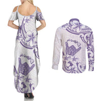 Aloha Hawaii Shaka Couples Matching Summer Maxi Dress and Long Sleeve Button Shirt Hang Loose Purple Version DT05 - Polynesian Pride