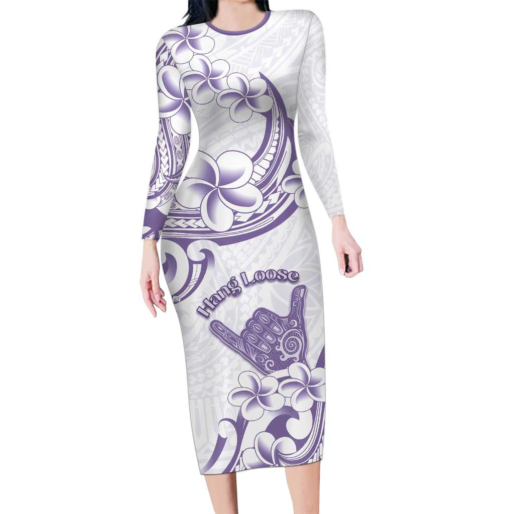 Aloha Hawaii Shaka Long Sleeve Bodycon Dress Hang Loose Purple Version DT05 Long Dress Purple - Polynesian Pride