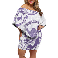 Aloha Hawaii Shaka Off Shoulder Short Dress Hang Loose Purple Version DT05 Women Purple - Polynesian Pride